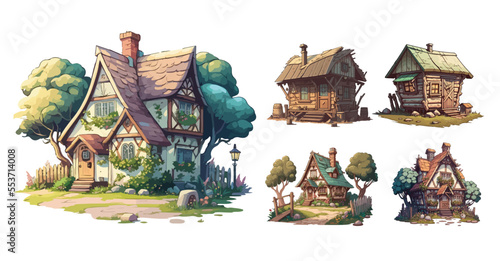 Tela Set of cartoon cottages, houses