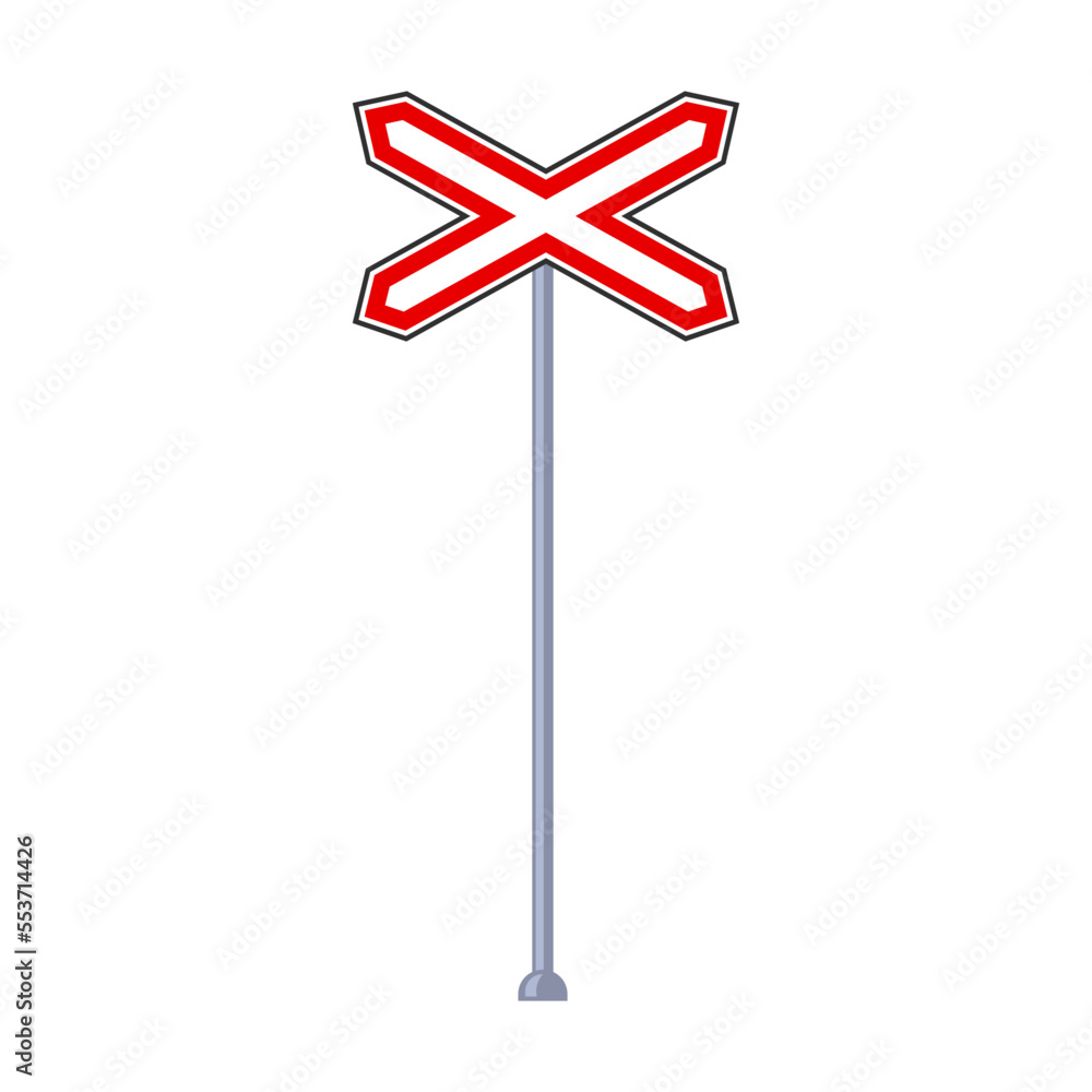 Traffic sign for train or tram. Vector illustration of railroad construction element isolated on white Traffic sign for train or tram. Vector illustration of railroad construction element isolated on white