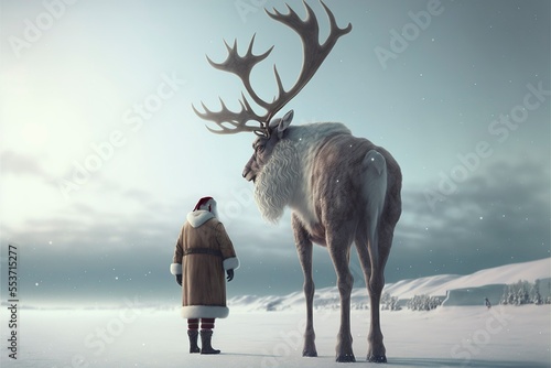 Giant rudolf with Santa, AI art photo
