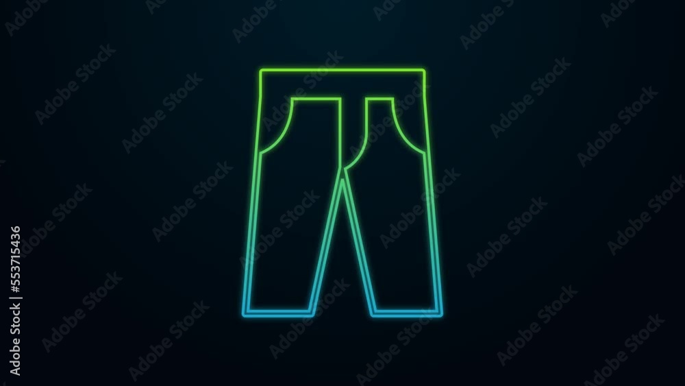 Glowing neon line Pants icon isolated on black background. Trousers sign. 4K Video motion graphic animation Glowing neon line Pants icon isolated on black background. Trousers sign. 4K Video motion graphic animation