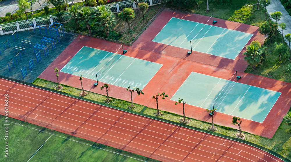 Top view of badminton court and runway