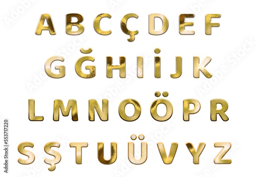 Golden Turkish Alphabet  uppercase letters. ABC  Translation  3D alt  n renkli T  rk Alfabesi