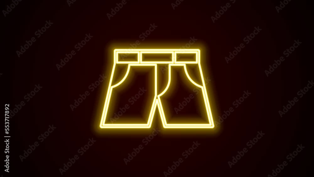 Glowing neon line Short or pants icon isolated on black background. 4K Video motion graphic animation Glowing neon line Short or pants icon isolated on black background. 4K Video motion graphic animation