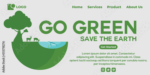 World environmet day, flat style go green and save the world with cities, hands, and plants environmental campaign illustration for banner and social media post