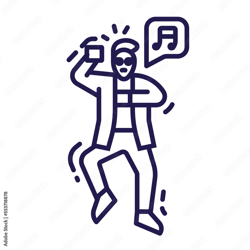 Modern Asian Dancing Man Icon in Line Art