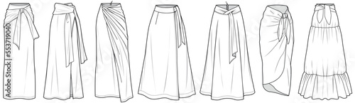 Photo flat sketch set of womens skirt vector illustration technical cad drawing templa