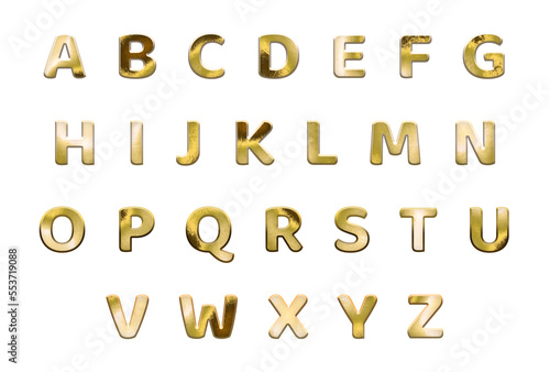 Golden English Alphabet  uppercase letters. ABC