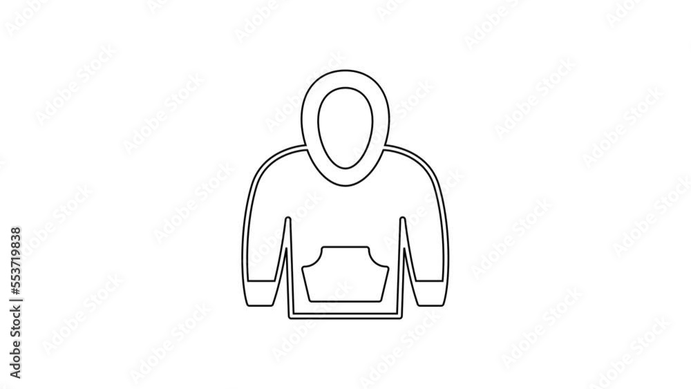 Black line Hoodie icon isolated on white background. Hooded sweatshirt. 4K Video motion graphic animation Black line Hoodie icon isolated on white background. Hooded sweatshirt. 4K Video motion graphic animation