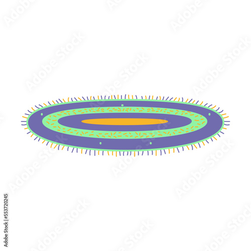 Oval carpet for floor decoration. Vector illustration of round and flying rug, rolled mat for yoga or pilates isolated on white