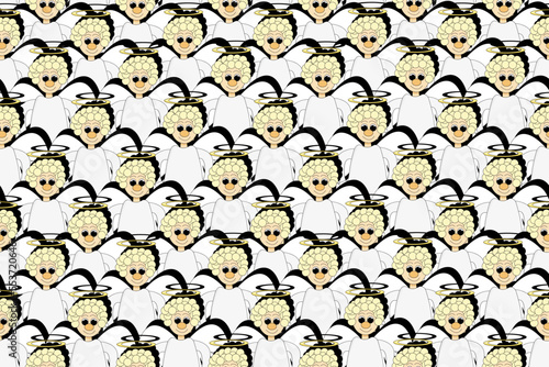 Seamless pattern with beautiful cartoon angel on long legs with halo. Christmas concept. Wallpaper and ber linen print.