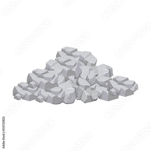 Heap of building natural stone cartoon vector illustration. Piles of stones, wooden planks, sand, metal isolated on white background