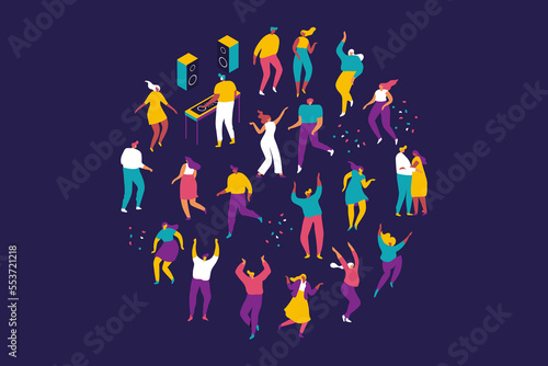 Dancing people, party flat illustration