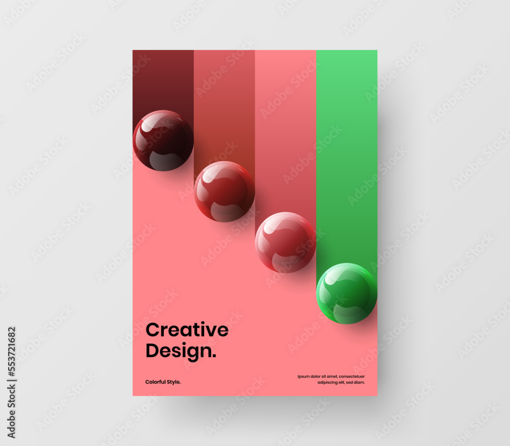 Vivid catalog cover vector design template. Clean realistic balls company identity layout.