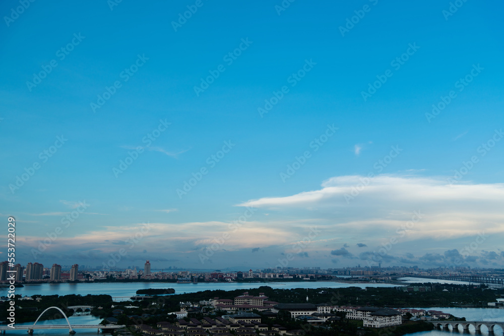 Fototapeta premium Seaside city under blue sky