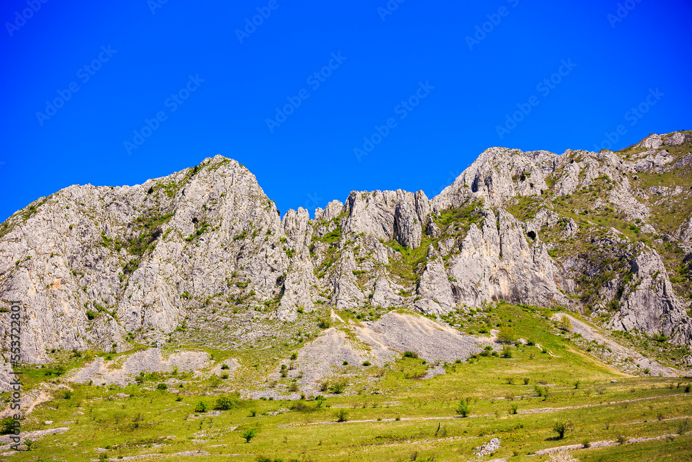 Detail of Piatra Secuiului (Szekelyko) Mountain in the picturesque area of Rimetea village, Alba County, Romania.