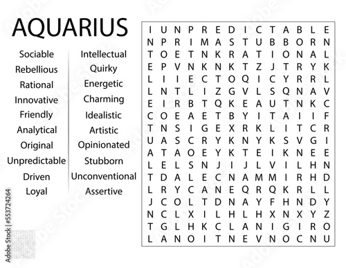 Fun Birthday Word Search Puzzle Game - Zodiac Sign Aquarius Traits photo