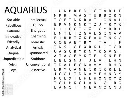 Fun Birthday Word Search Puzzle Game - Zodiac Sign Aquarius Traits