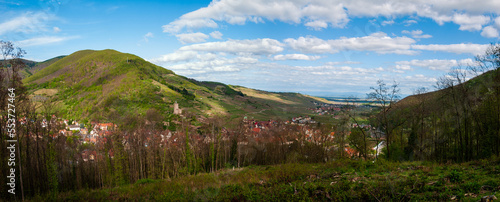 Vu sur la plaine d'Alsace depuis les hauteurs de Kaysersberg vignoble, CEA, Alsace, Vosges, Grand Est, France