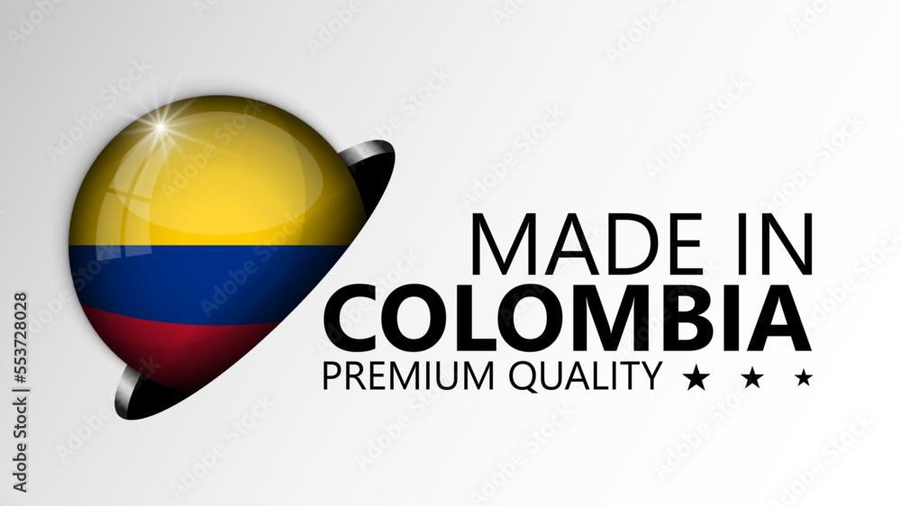Made in Colombia graphic and label. Made in Colombia graphic and label.
