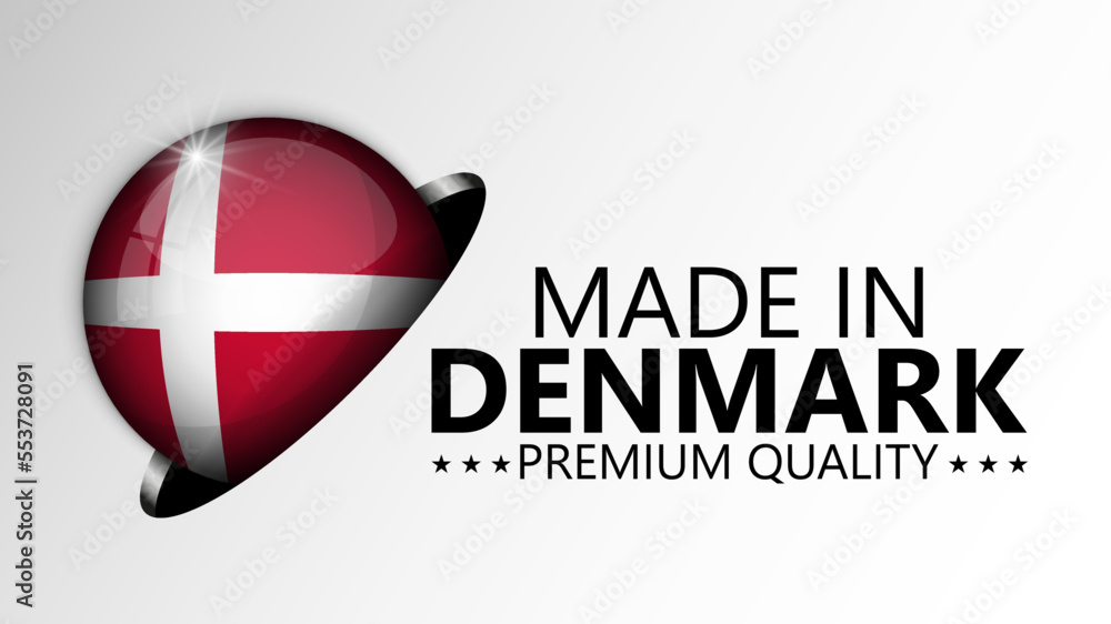 Made in Denmark graphic and label. Made in Denmark graphic and label.