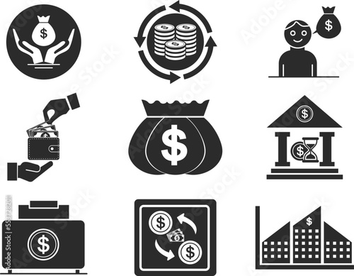 Save money icon set, money savings icon set black vector