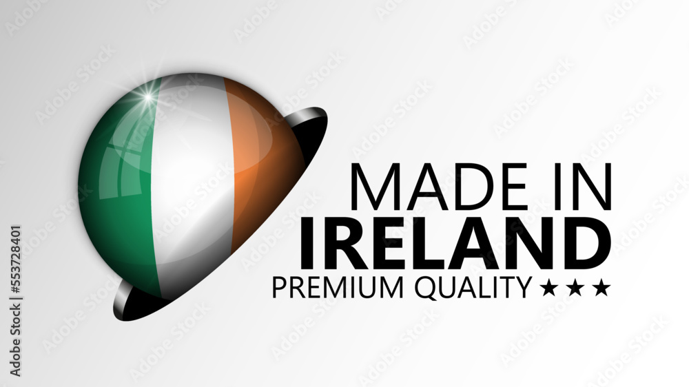 Made in Ireland graphic and label. Made in Ireland graphic and label.