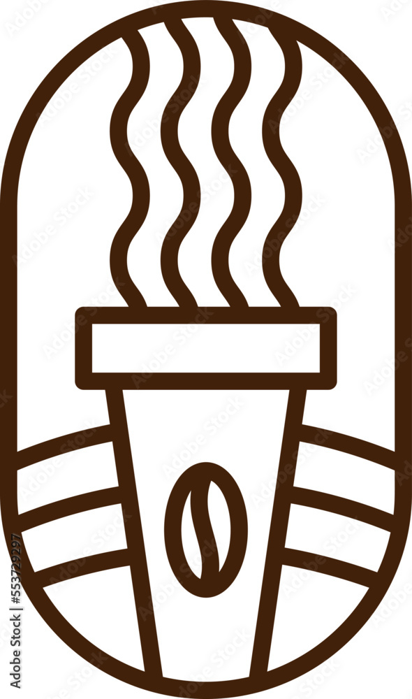 Vector cup of Coffee bean for Cafe or shops. Round Logo Organic design day emblem linear style. Vintage abstract icon for coffee break design, business pause relax Vector cup of Coffee bean for Cafe or shops. Round Logo Organic design day emblem linear style. Vintage abstract icon for coffee break design, business pause relax
