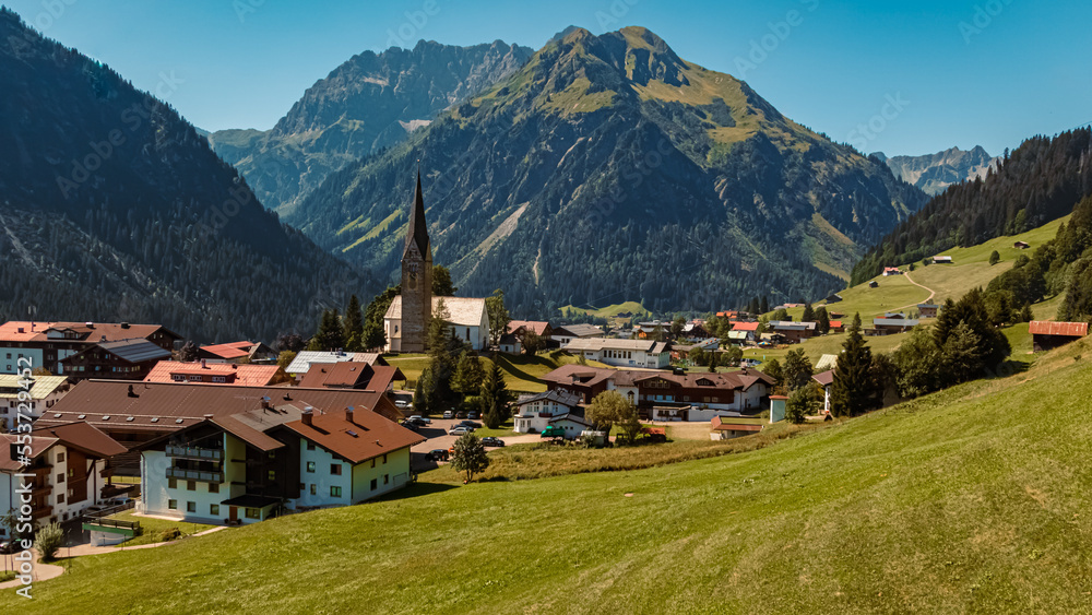 Beautiful alpine summer view at the famous Zafernalift, Kleinwalsertal valley, Mittelberg, Vorarlberg, Austria