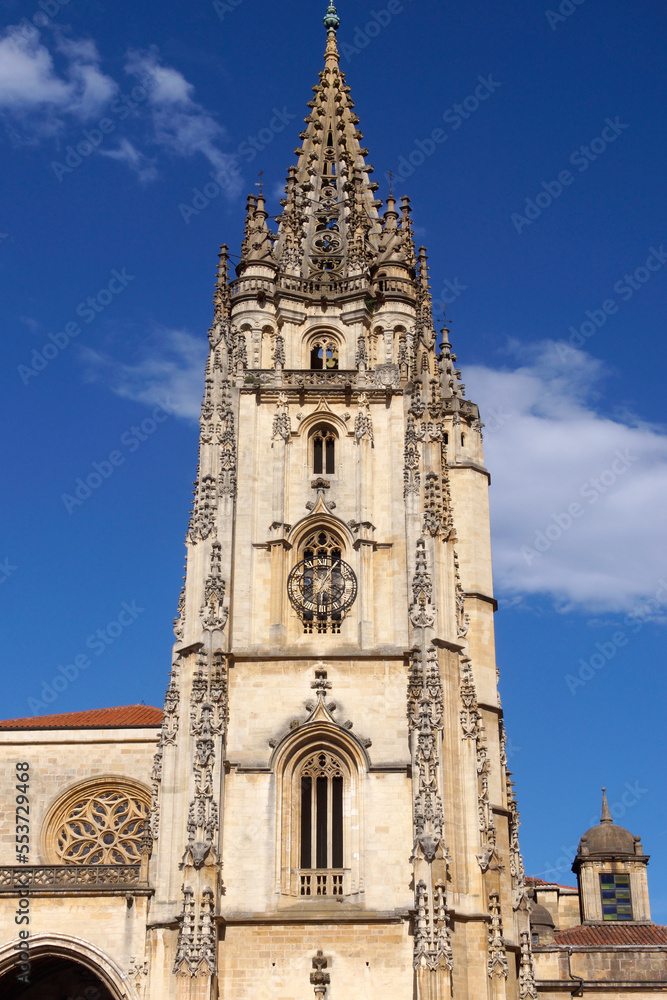 Oviedo (Spain). Architectural detail of the tower of the Oviedo Cathedral