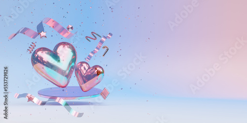 Valentines hearts postcard. Valentine's Day, 3d illustration