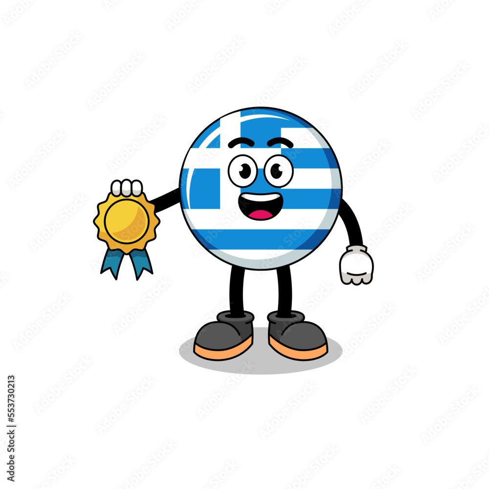 greece flag cartoon illustration with satisfaction guaranteed medal greece flag cartoon illustration with satisfaction guaranteed medal