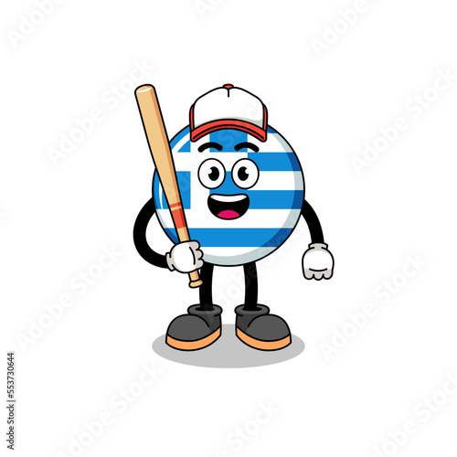 Canvas Print greece flag mascot cartoon as a baseball player