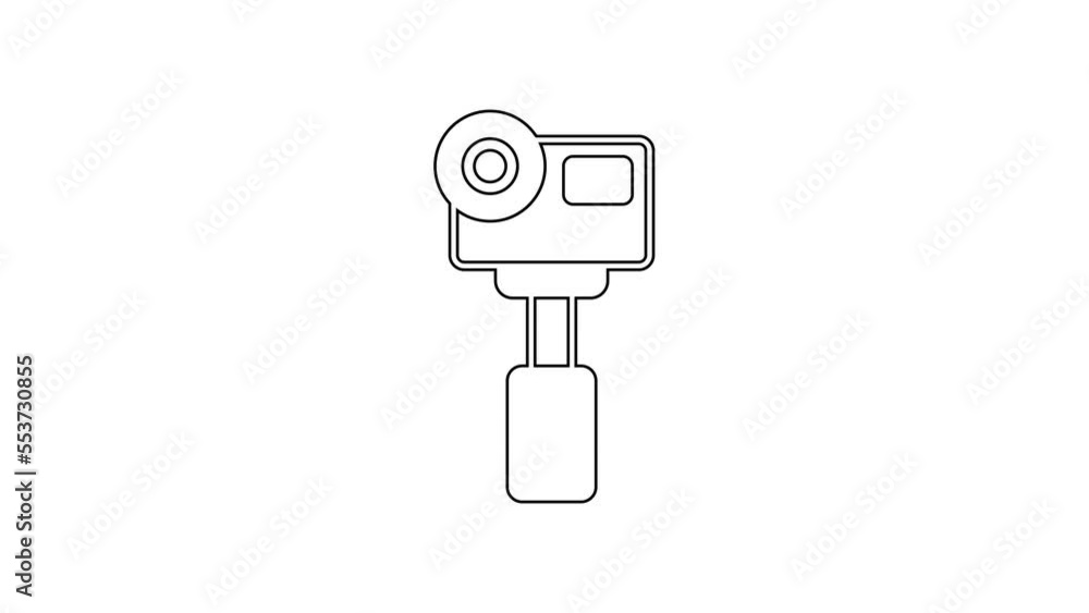 Black line Action extreme camera icon isolated on white background. Video camera equipment for filming extreme sports. 4K Video motion graphic animation Black line Action extreme camera icon isolated on white background. Video camera equipment for filming extreme sports. 4K Video motion graphic animation