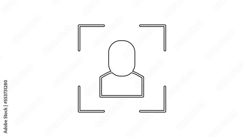 Black line Camera focus frame line icon isolated on white background. 4K Video motion graphic animation Black line Camera focus frame line icon isolated on white background. 4K Video motion graphic animation