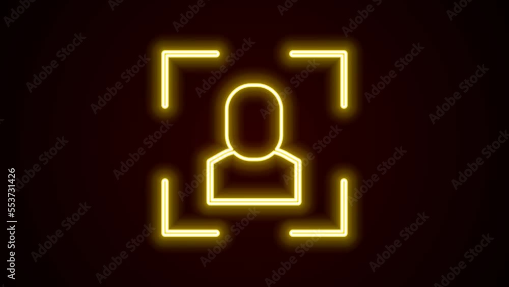 Glowing neon line Camera focus frame line icon isolated on black background. 4K Video motion graphic animation Glowing neon line Camera focus frame line icon isolated on black background. 4K Video motion graphic animation