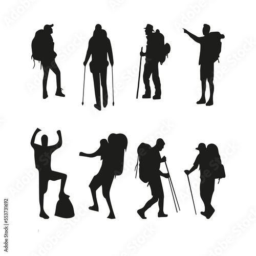 Mountain climbers silhouettes set