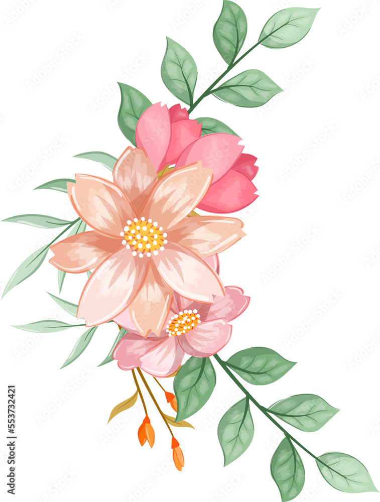 Fototapeta premium Orange Flower Arrangement with watercolor style