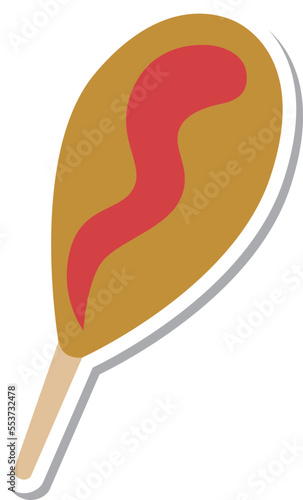 ステッカー風の単品食べ物イラスト　アメリカンドッグ