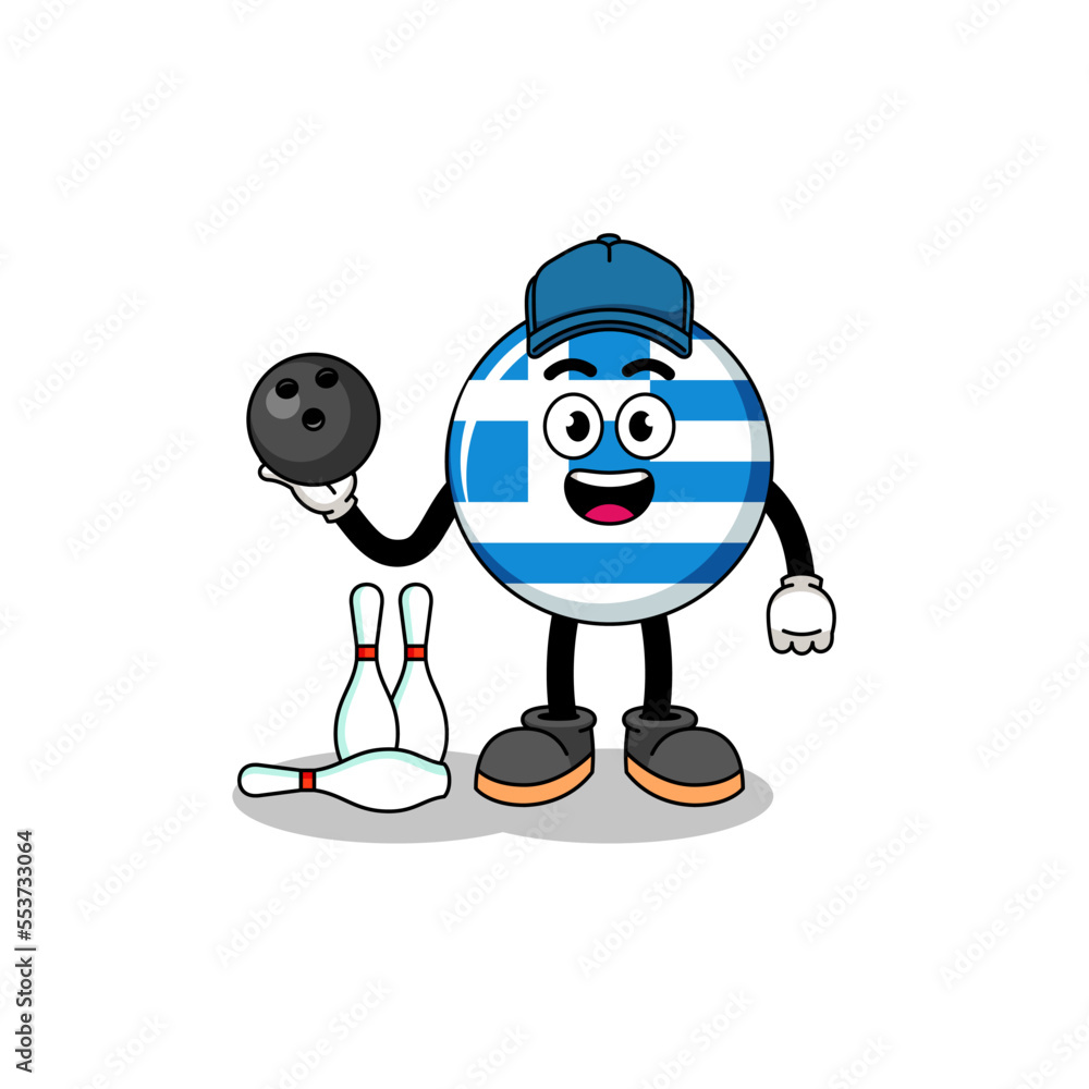 Mascot of greece flag as a bowling player Mascot of greece flag as a bowling player