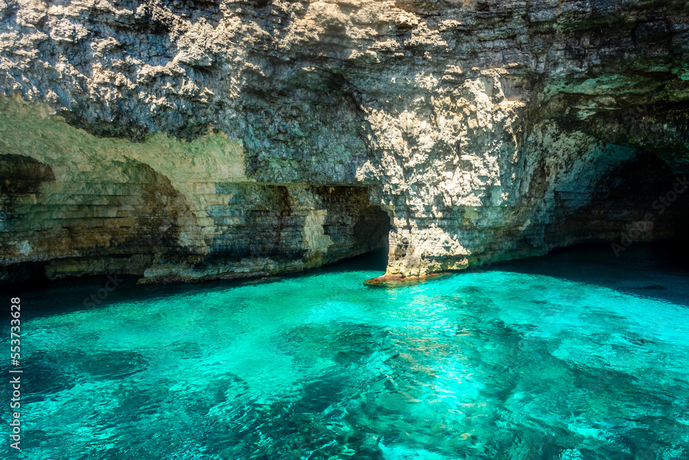 Crystal clear water and sea cave in Comino Island,  Malta