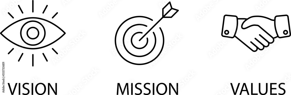Vision. Mission. Values. Template strategy. Web page icons vector. Modern flat design concept. Vision. Mission. Values. Template strategy. Web page icons vector. Modern flat design concept.