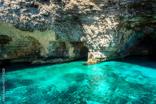 Crystal clear water and sea cave in Comino Island, Malta