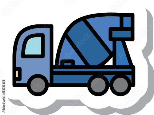 ステッカー風の単品乗り物イラスト　ミキサー車