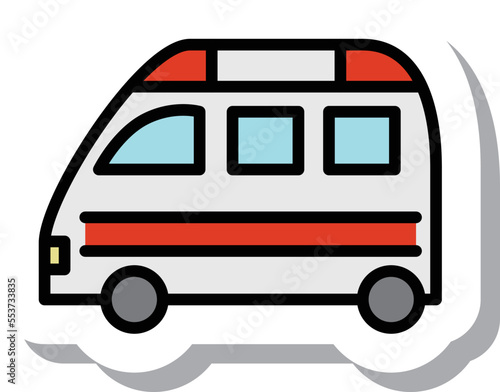 ステッカー風の単品乗り物イラスト　救急車