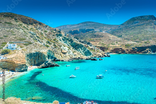Fototapeta Naklejka Na Ścianę i Meble -  Amazing crystal clear water of Agali Beach, Folegandros,  Greece