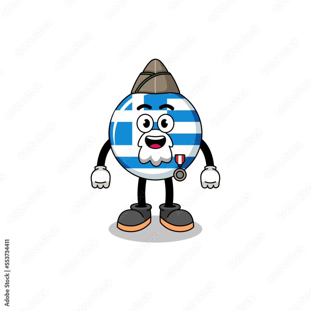 Character cartoon of greece flag as a veteran