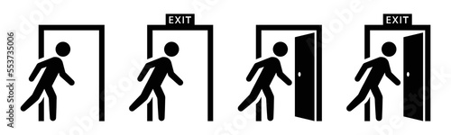 Sign and exit door icon, vector illustration