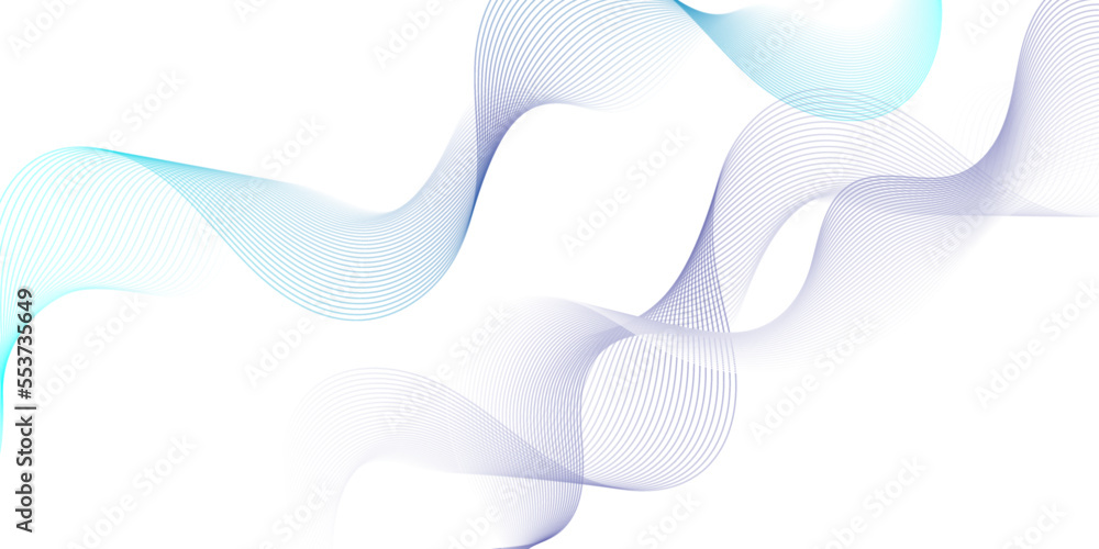 Fototapeta premium pink ribbon on white Abstract muted background with blue wavy lines. Abstract wave curve lines banner background design. Vector illustration. Modern template abstract design flowing particles wave.