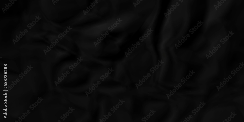 Dark Black facbric paper backdrop crumpled texture. dark black textured crumpled black paper background. panorama black paper texture background, crumpled pattern.