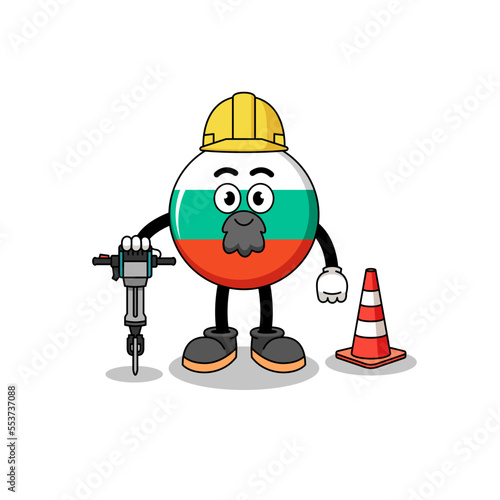 Character cartoon of bulgaria flag working on road construction